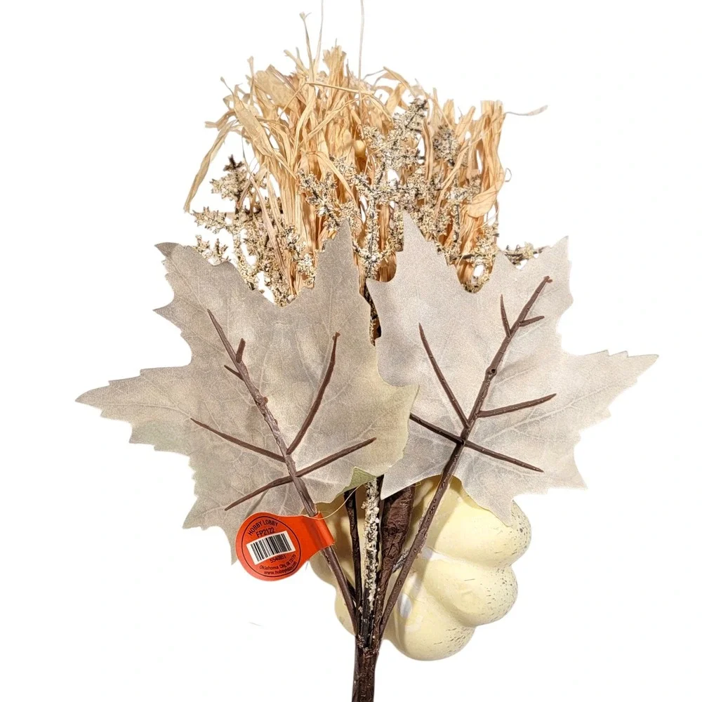 Fall Pumpkin Floral Spray Set of 2 Cream Berries Maple‎ Leaf Raffia Autumn Picks